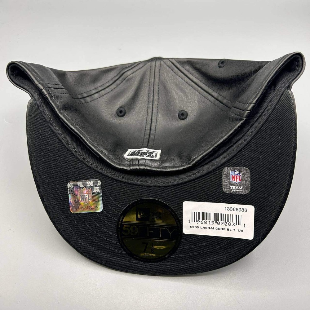 Las Vegas Raiders Hat Men 7 1/8 Black PU Leather 59Fifty New Era Fitted Cap New - Picture 7 of 8